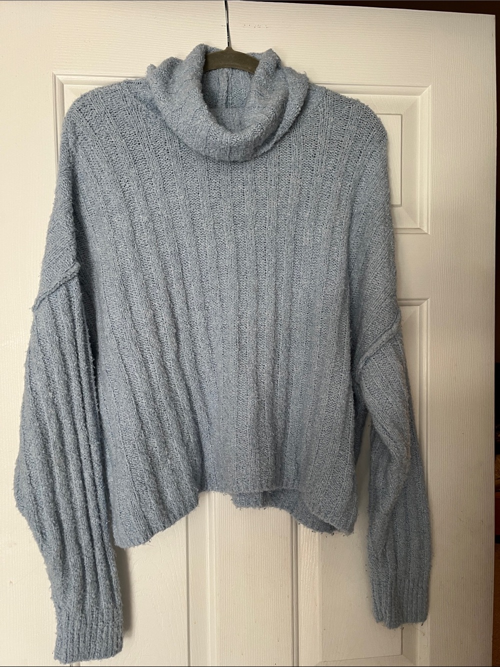 American Eagle Outfitters Light Blue Ribbed Cowl Turtleneck Sweater